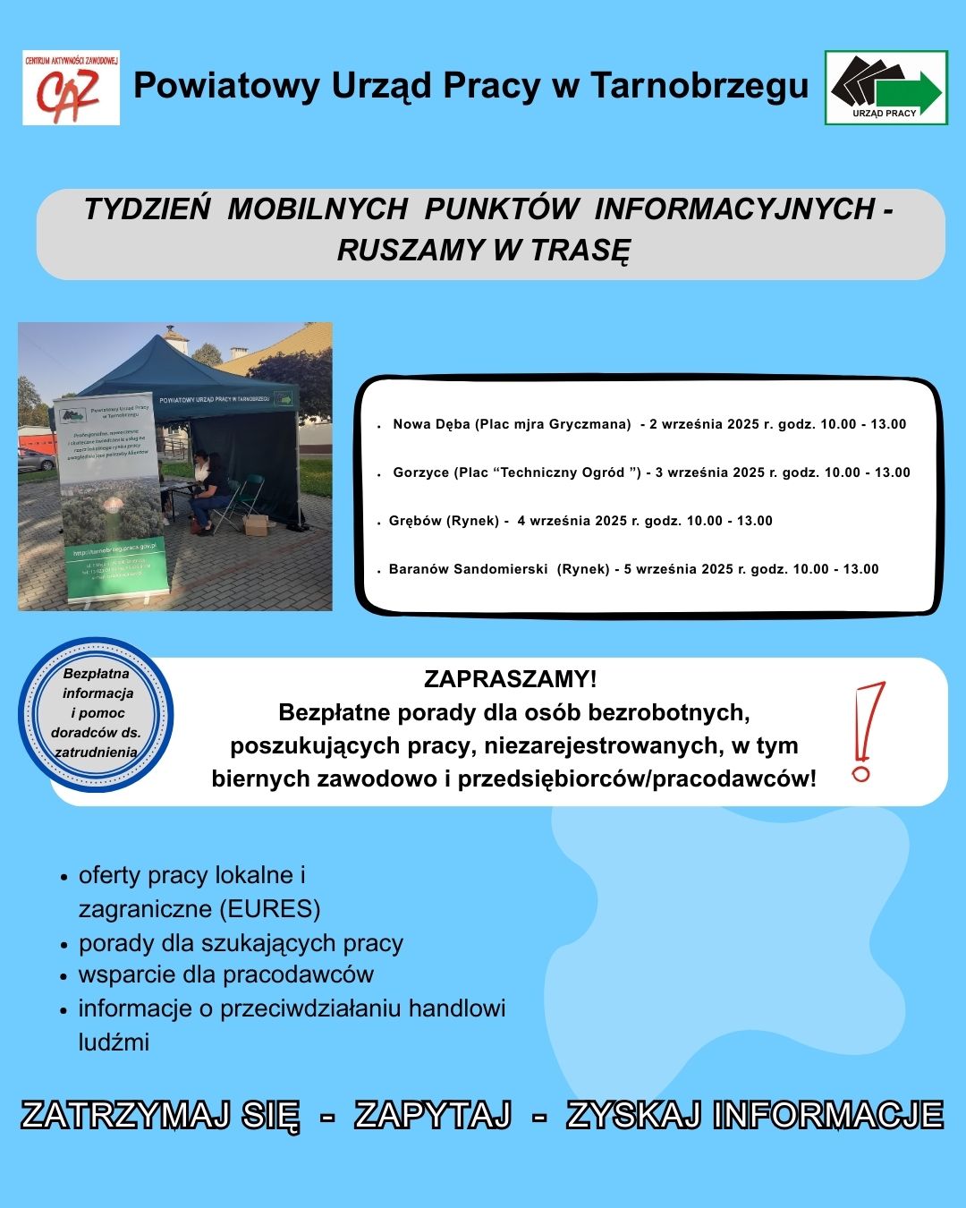Zdjęcie artykułu Tydzień Mobilnych Punktów Informacyjnych PUP Tarnobrzeg – RUSZAMY W TRASĘ!